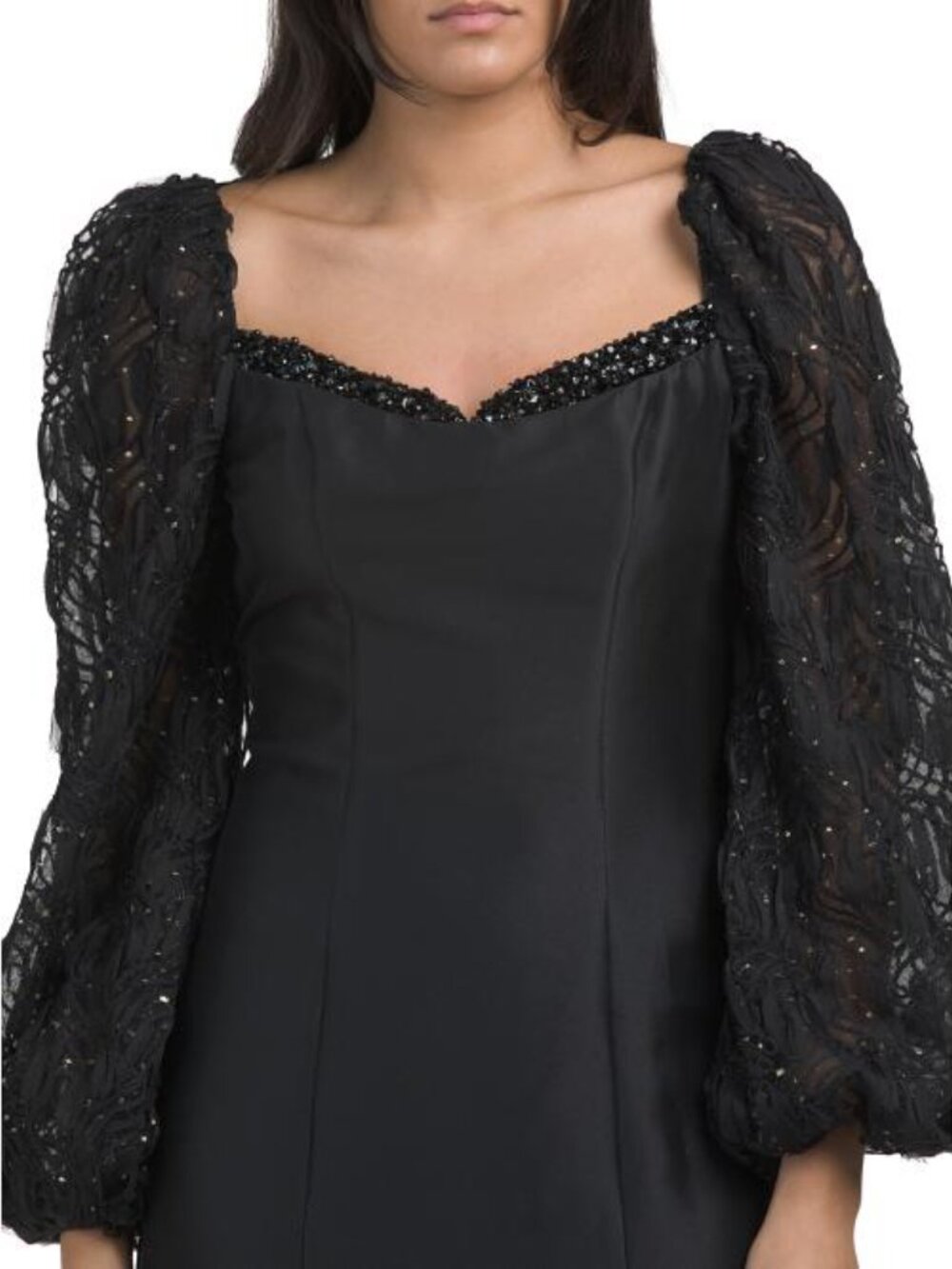 BADGLEY MISCHKA Embroidered Lace Puff Sleeve Mermaid Gown - Picture 3 of 7